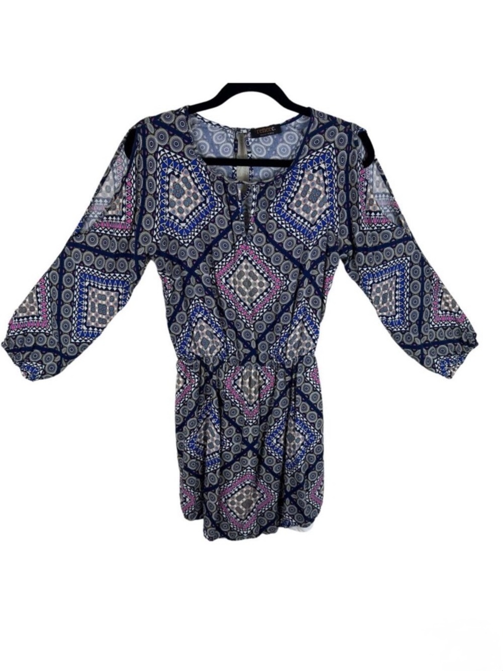 Renee C. Multicolor Lightweight Lined 3/4 Balloon Sleeve Mini Dress USA‎ Size L